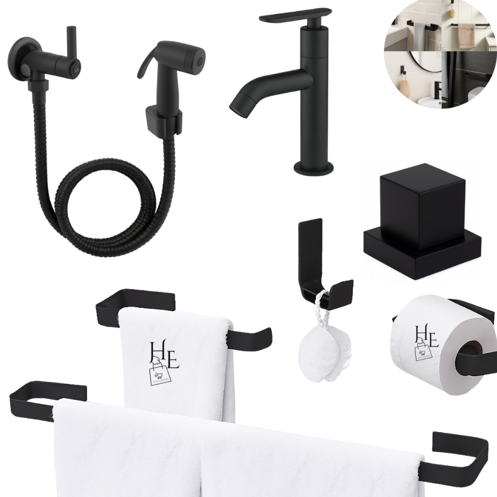 Kit Acessórios de Banheiro Preto +Torneira Bica alta+ Ducha Higienica+ Acabamento de Metal Deca