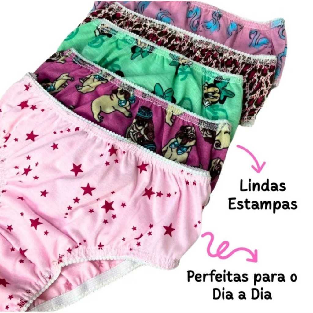 Kit  10 Calcinha Infantil  Menina Criança E Bebê Super Confortável Kids em Oferta na Shopee