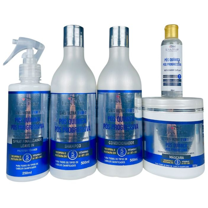 Kit S.O.S Ultra 2 em 1 Pós Química & Pós Progressiva Reconstrução e Restauração 5 Passos Liss Hair