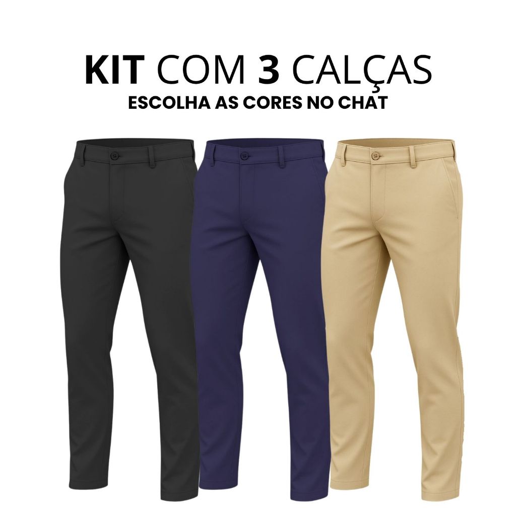 Kit 3 Calça Sarja Masculina Calça Alfaiataria Premium Calça Esporte Fino Com Elastano Calça De Frio Estilosa