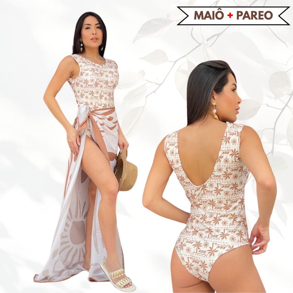 Maiô Feminino Saída Pareô Bojo Fixo Modelagem Confortável Moda Praia em Oferta na Shopee