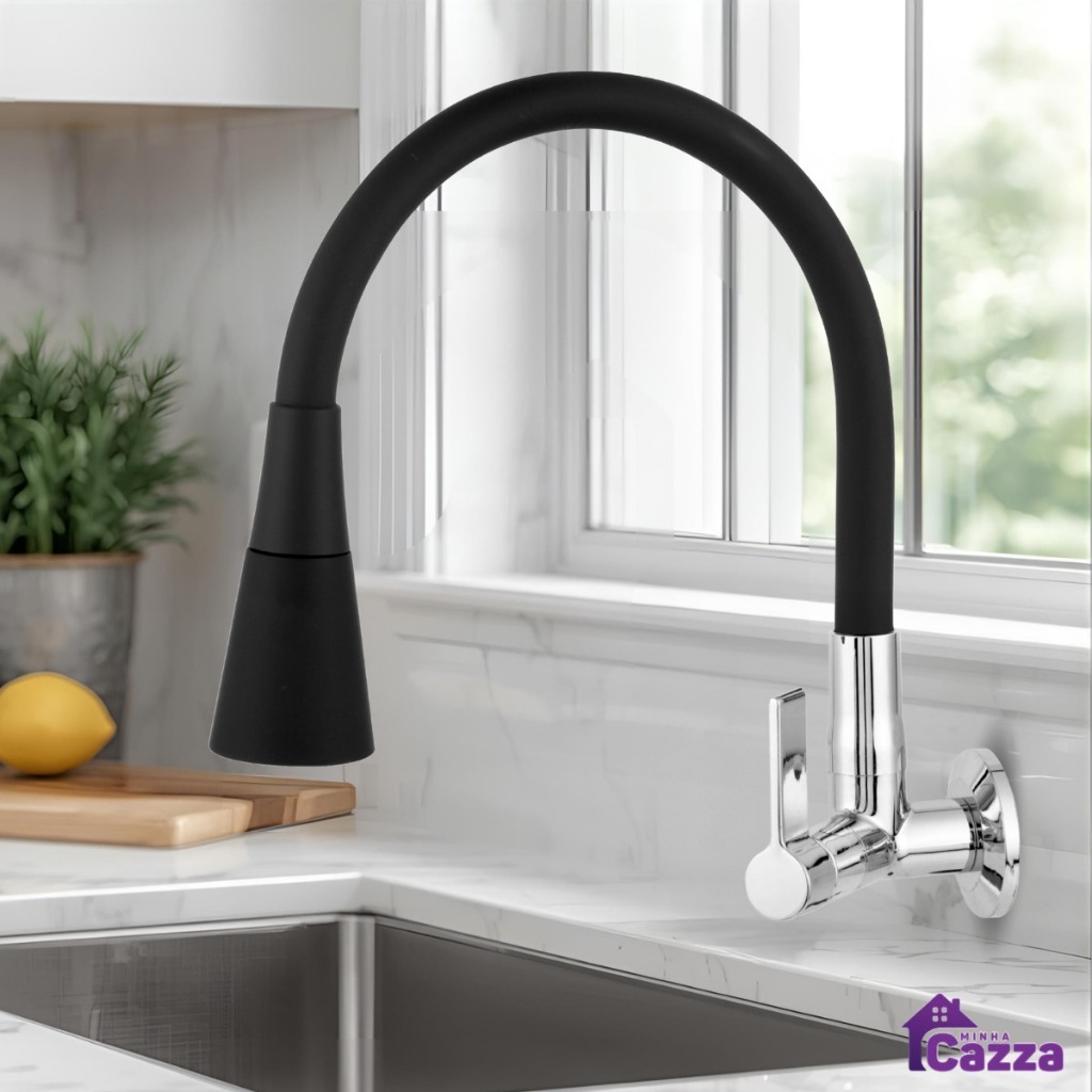 Torneira Parede Gourmet de Cozinha Preta Flexível 1/4 de Volta Preto Cromado em Oferta na Shopee