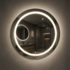 Espelho Redondo 60cm Led Jateado Touch Grande Decorativo Bivolt Moderno Sala Quarto Banheiro Hall Hotel 3 TONS DE LED