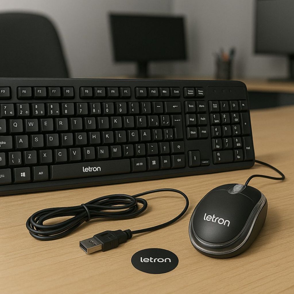 Kit Teclado e Mouse USB Letron Resistente à Água 105 Teclas 800 DPI Cabo 1,2m Preto