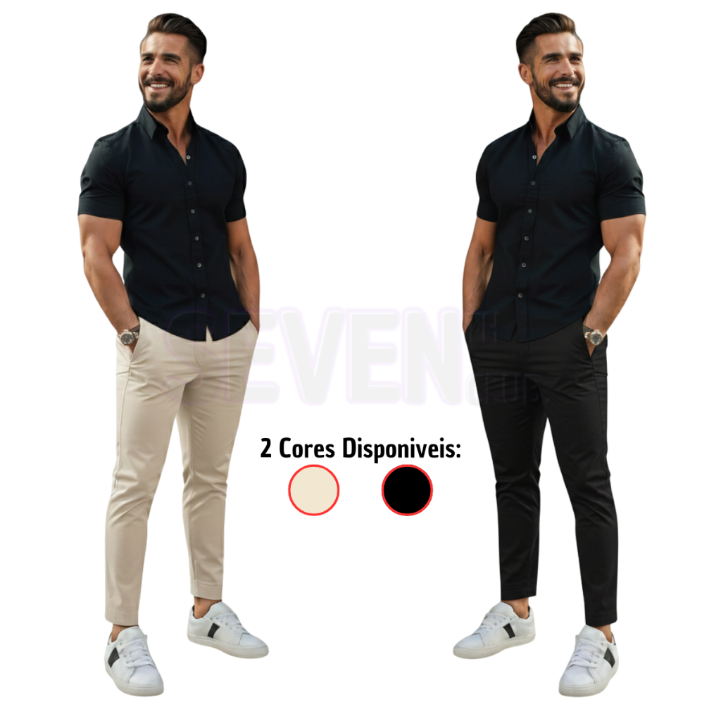 Kit 2 Calça Sarja Masculina Slim Fit Lycra Premium ∣ Social e Esporte Fino - Envio Rápido em Oferta na Shopee
