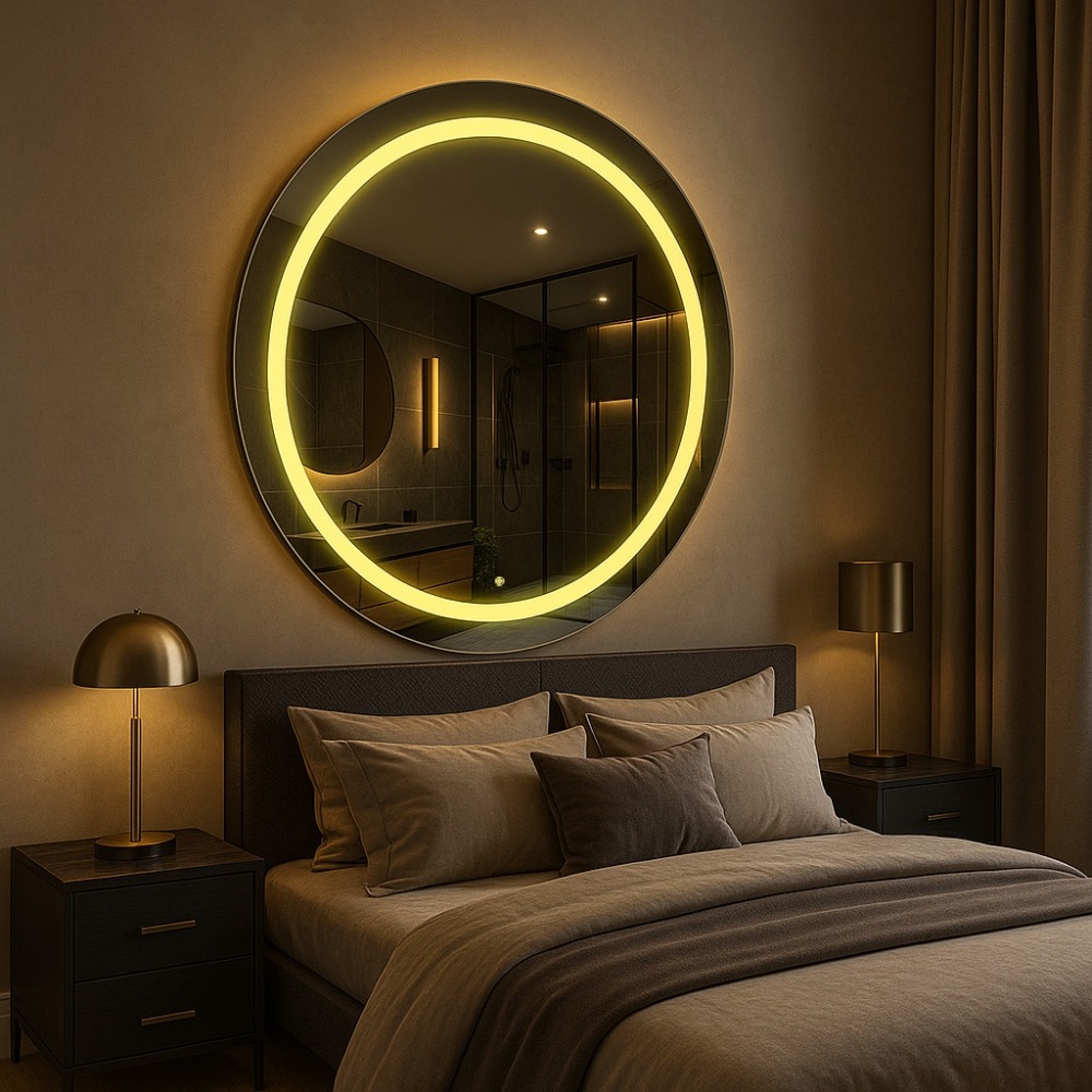 Espelho Redondo 70cm x 70cm  Led Jateado Touch Grande Decorativo Bivolt Moderno Sala Quarto Banheiro Hotel 3 TONS DE LED em Oferta na Shopee