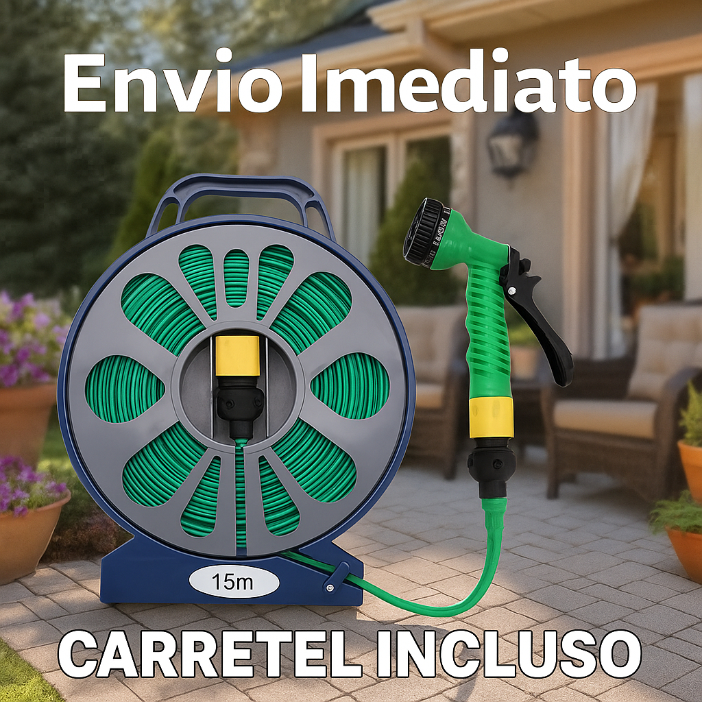 Mangueira Retrátil Reforçada Jardim De 15m 7 Saídas De Água com Carretel