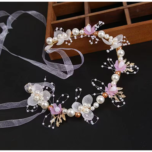 Tiara Enfeite Coroa de Flores e Perolas Arranjo Daminha de Honra Dourado e Branco em Oferta na Shopee