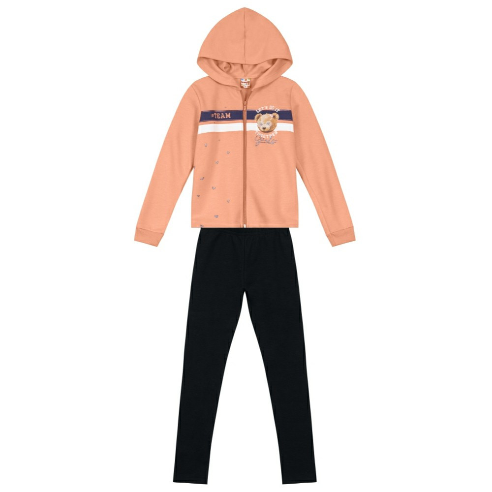 Conjunto Infantil Feminino Jaqueta Moletom c/Capuz e Calça Legging Moletinho Brandili - 5582.044