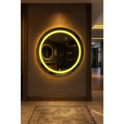 Espelho Redondo 80cm x 80cm Led Jateado Touch Grande Decorativo Bivolt Moderno Sala Quarto Banheiro Hall 3 TONS DE LED