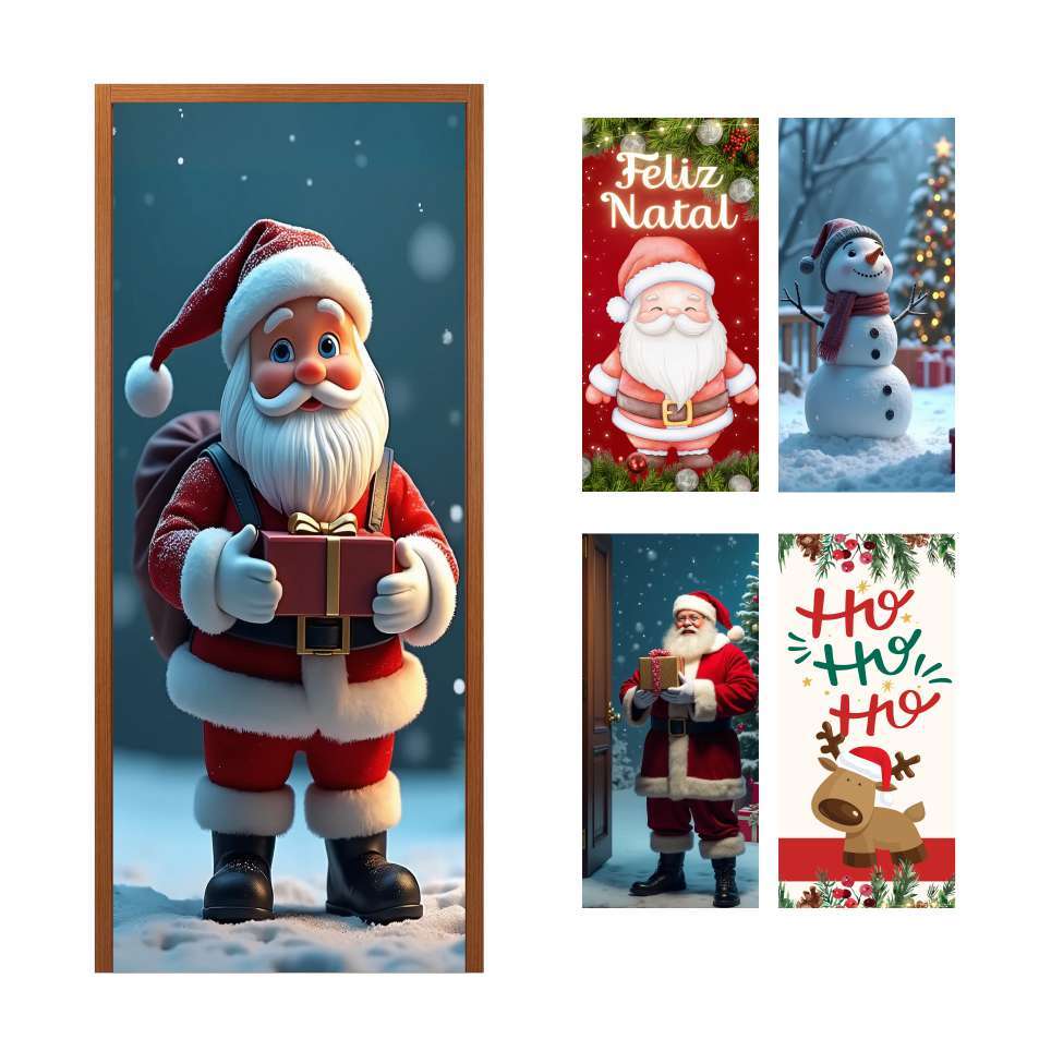 Faixa de Moldura de Porta do Papai Noel - Feliz Natal  Ano Novo Decoração de Poliéster