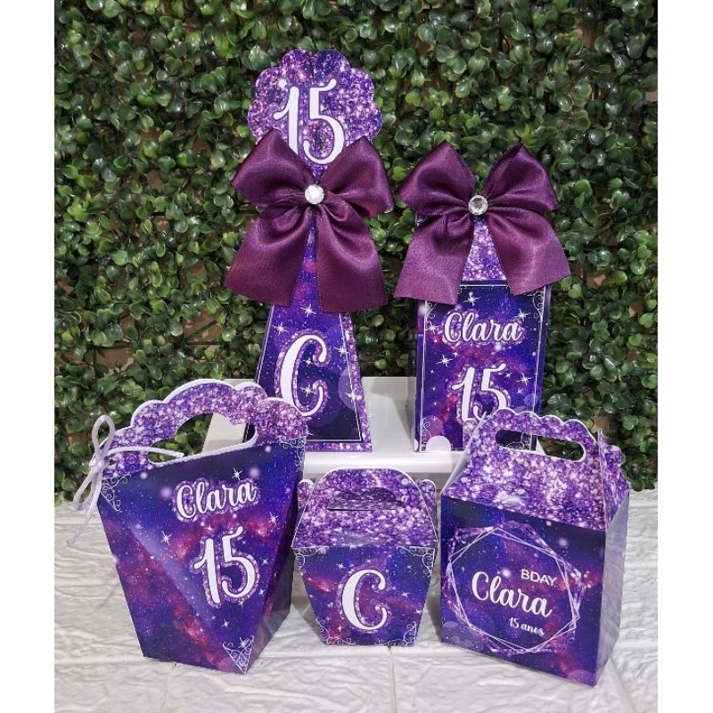 Kit Caixinhas 15 anos, Roxo. Lembrancinha Personalizada Aniversário Debutante (FAZEMOS TODAS IDADES)