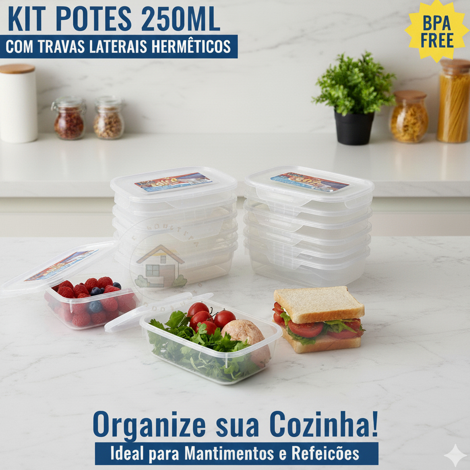 Kit Potes 250ml Com Travas Laterais Organizador Mantimentos Empilhável BPA Free em Oferta na Shopee