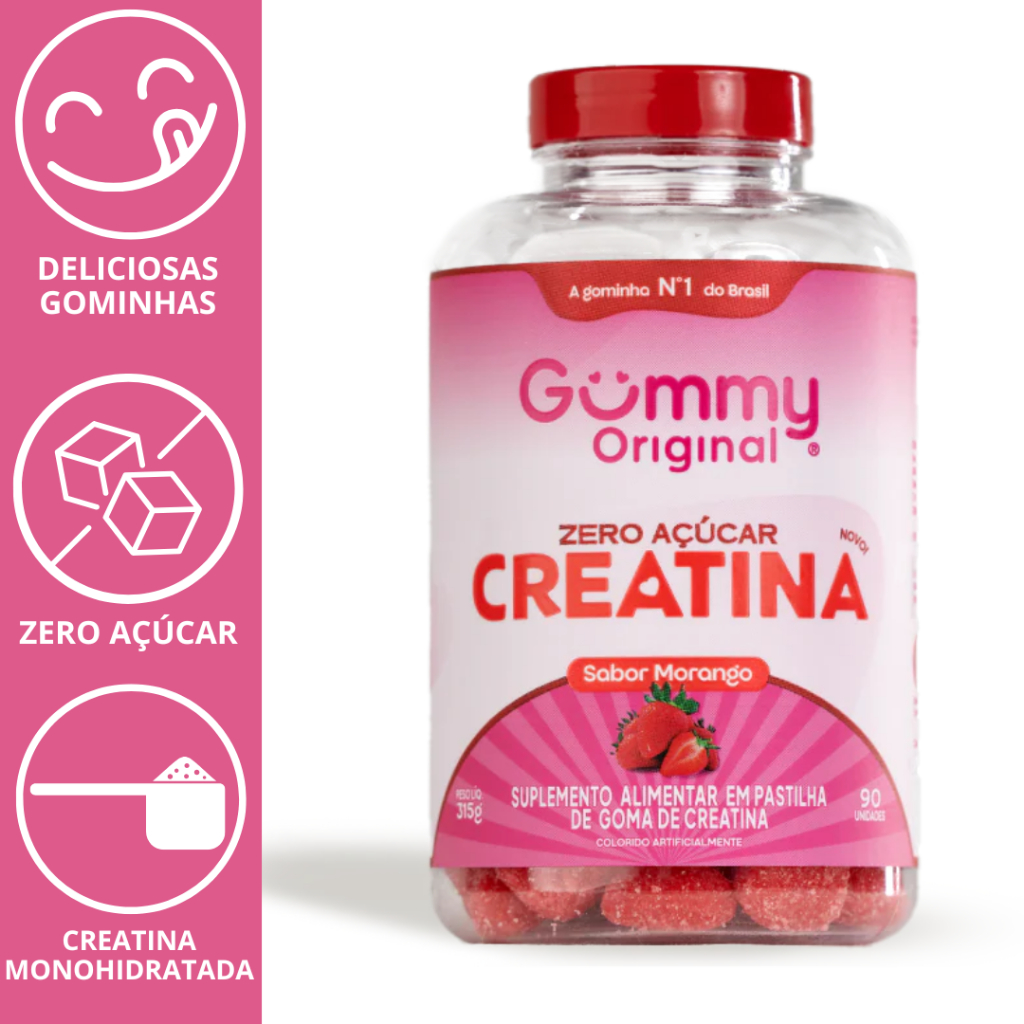 CREATINA GUMMY ORIGINAL ZERO AÇUCAR -  SABOR MORANGO 90UN