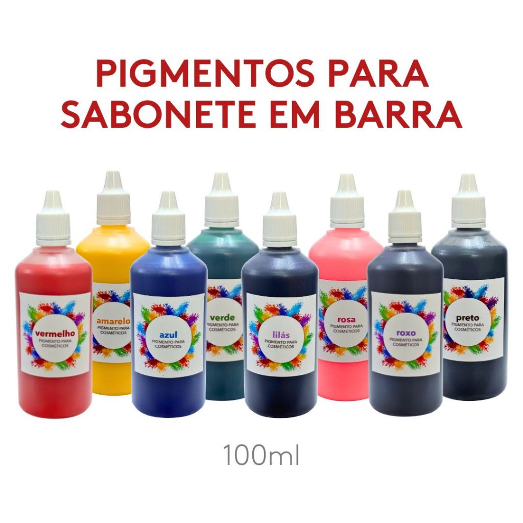 Pigmentos para Sabonete em Barra - 100ml cada. Alto rendimento e maior fixação.