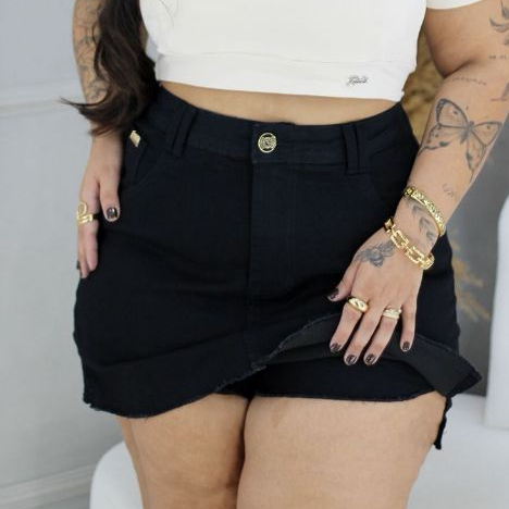 Short Saia Jeans Plus Size Feminino Saia Com Short Lycra