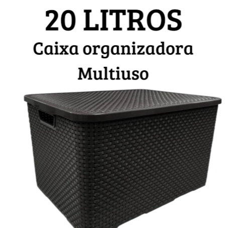 Caixa Organizadora Cesto Multiuso Rattan 20 Litros Com Tampa Preto Empilhavel – TOY