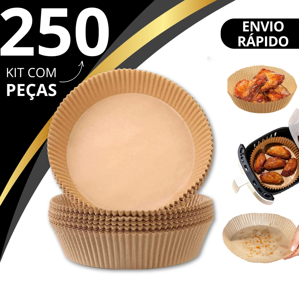Imagem Forma Air Fryer Descartável Antiaderente Redonda Forro De Papel Vegetal Kit 50 100 150 200