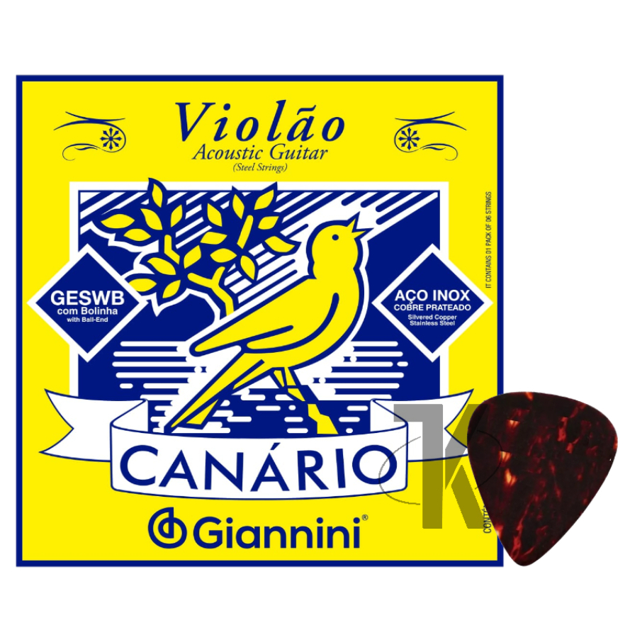 Encordoamento Canário by Giannini Para Violão C/ Bolinha - Aço / Náilon + Palheta