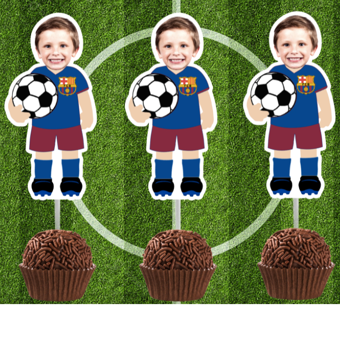 Kit Topper de docinho jogador de futebol Barcelona, topper rostinho personalizado, só um bolinho