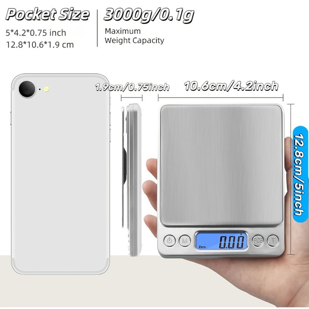 Mini Balança Digital De Cozinha Alta Precisão 0,1g Até 3000g Ou 0,1g Até 0,500g