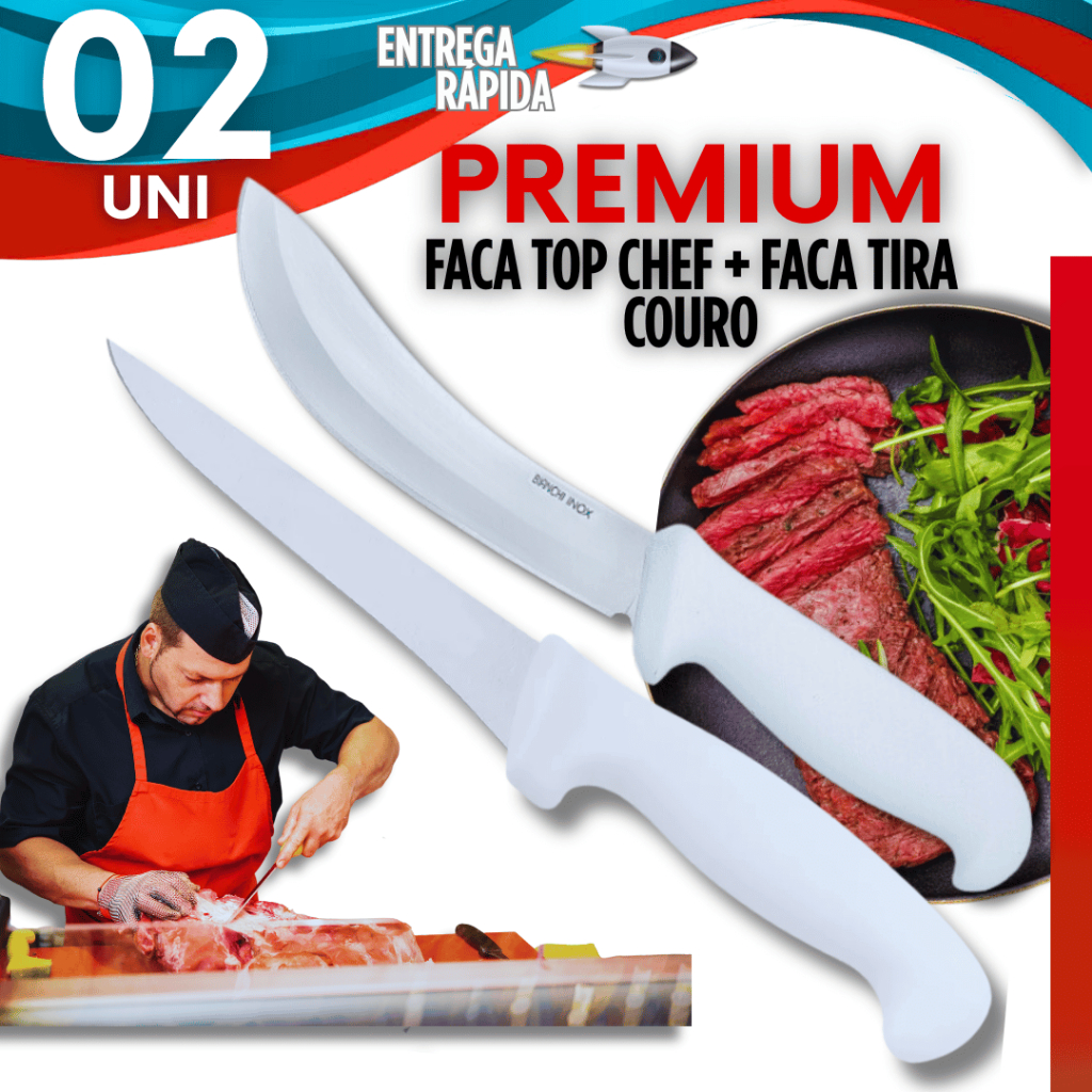 Conjunto Faca Tira Couro e Sangria Profissional + Faca Desossa 6 polegadas Qualidade Garantida Facas