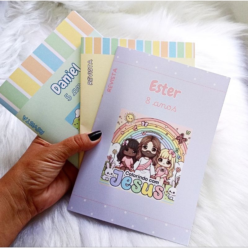 Revistinha de Colorir Infantil Lembrancinha – Colorindo com Jesus para Aniversário, Igreja personalizado