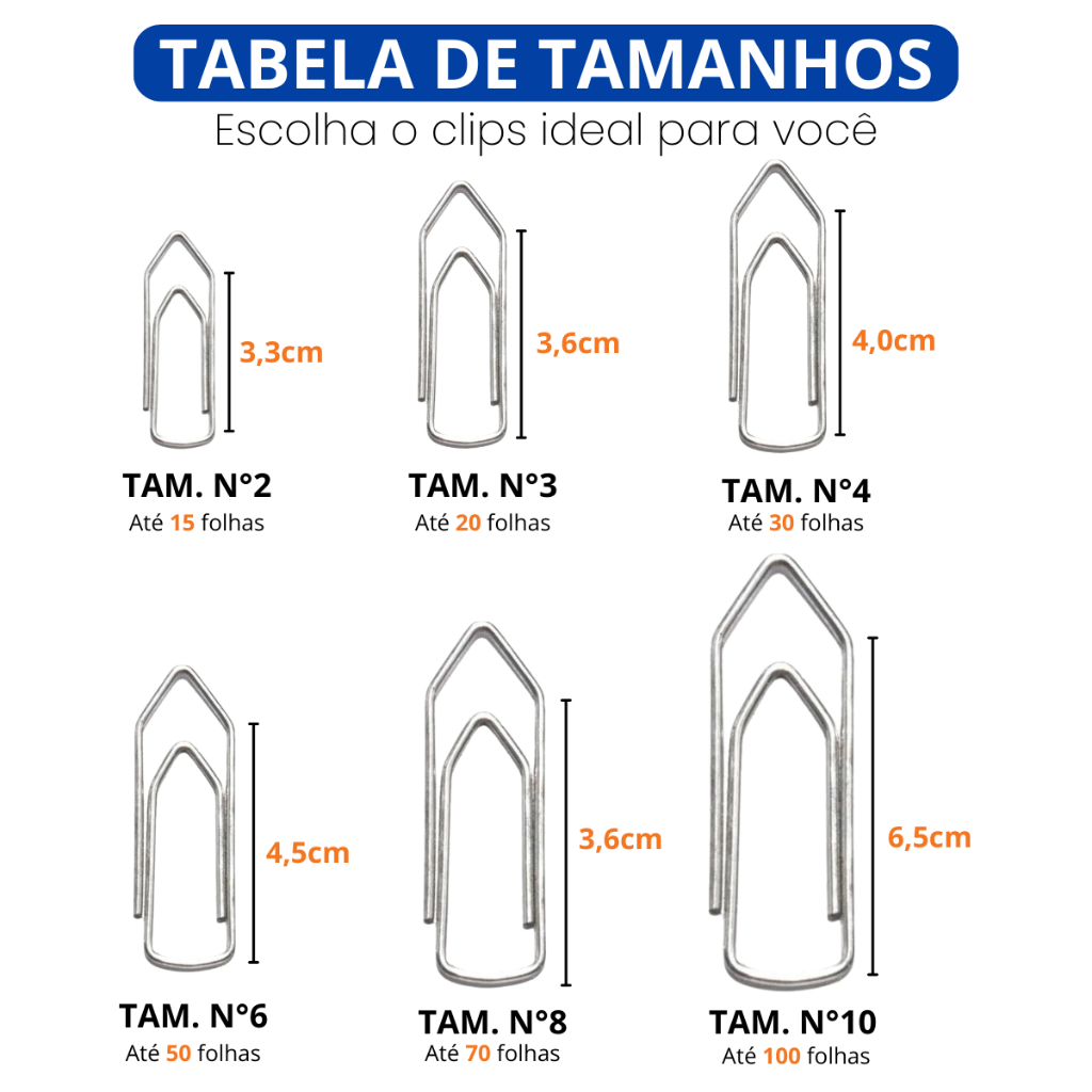Clips de Papel Top Metálico Galvanizado Kit 2 Caixas Diversos tamanhos e Quantidades Organização Papel Documentos
