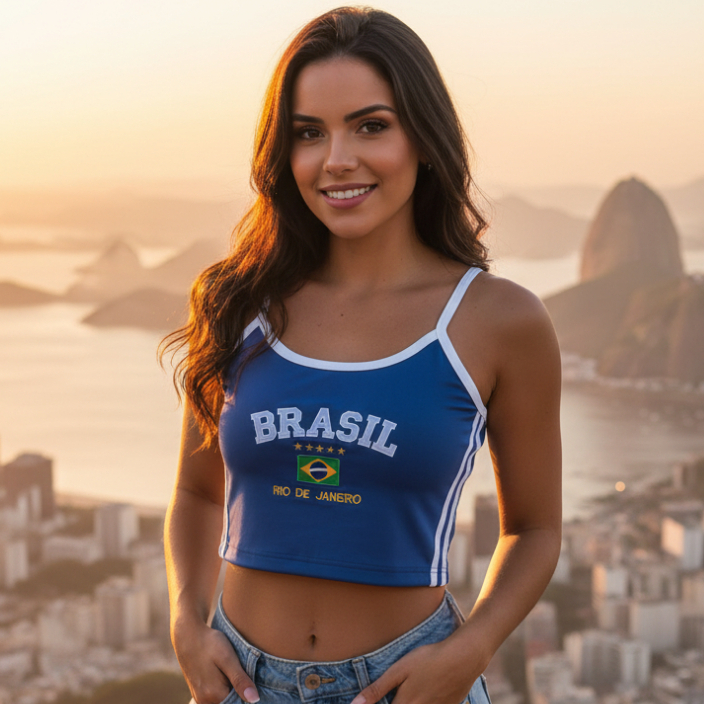 Cropped Regata alcinha do brasil bordada suplex bandeira feminina