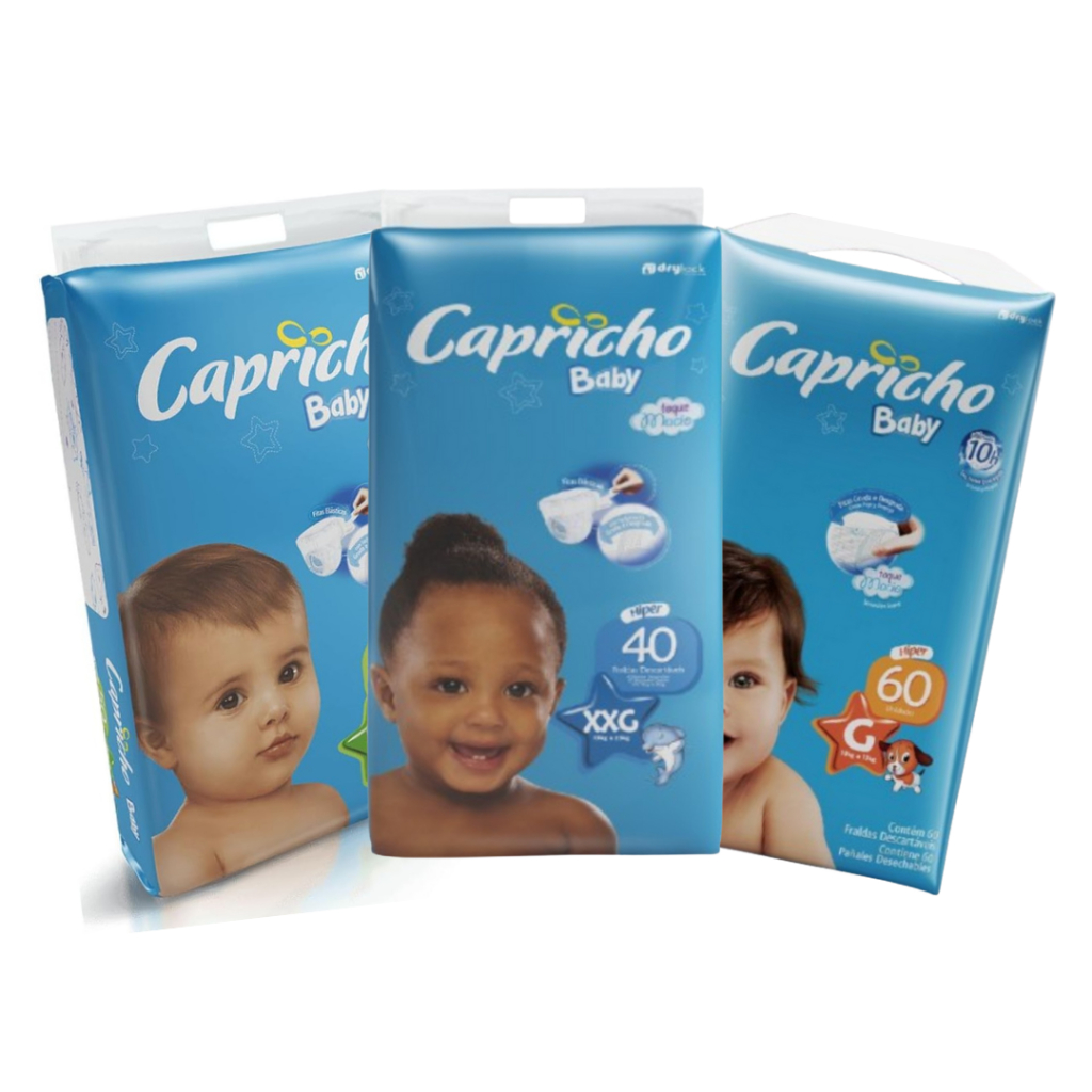 Fraldas Descartáveis Capricho Baby Hiper -- Todos os tamanhos