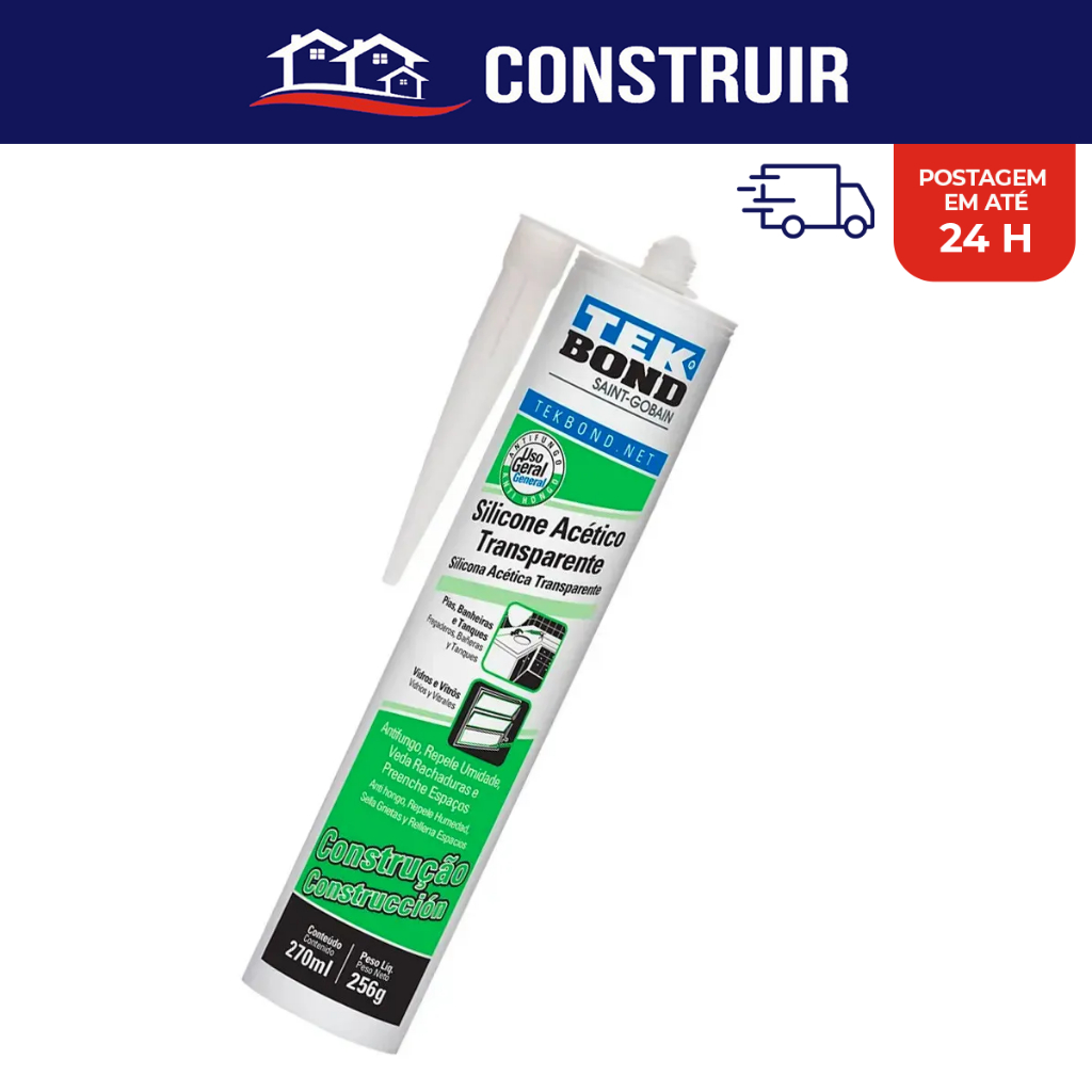Adesivo De Silicone Acético Transparente Construção Multiuso 270g Tekbond