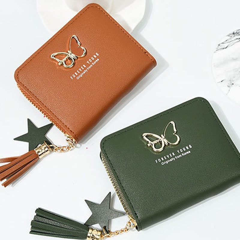 Porta Cartões, com Divisórias com  Pingente de  Borboleta e Chaveiro de Estrelinha Carteira