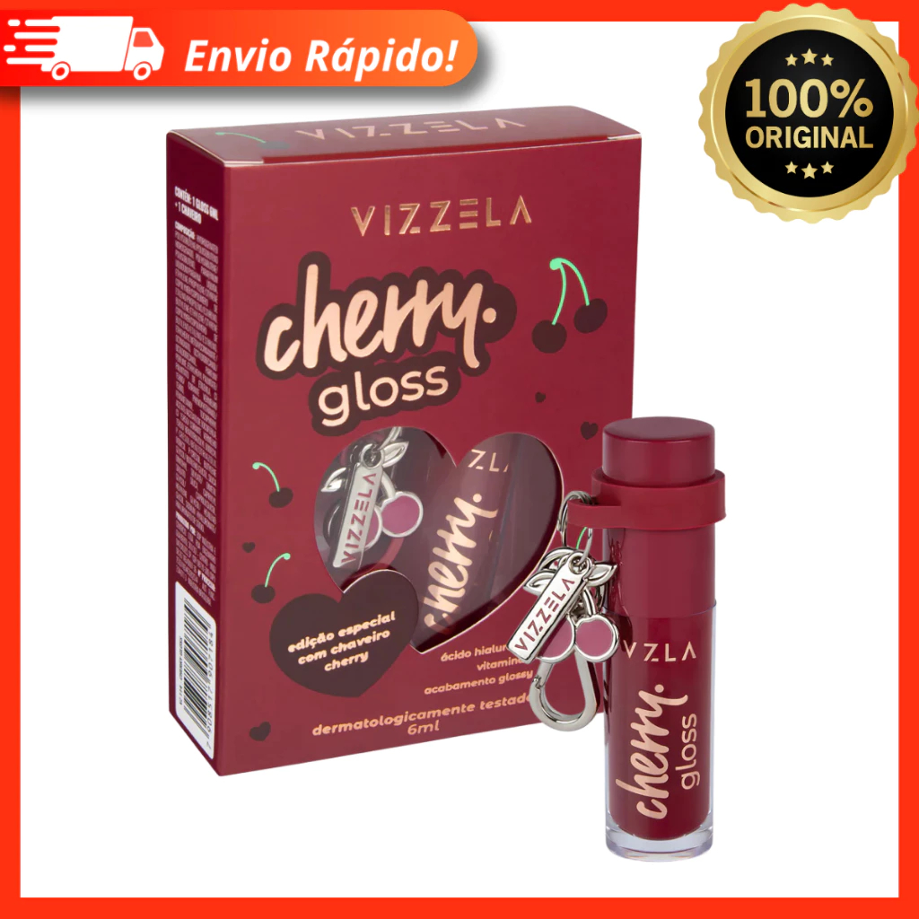Lip Gloss Bordo Cherry Vizzela - Com Chaveiro Lançamento Cereja