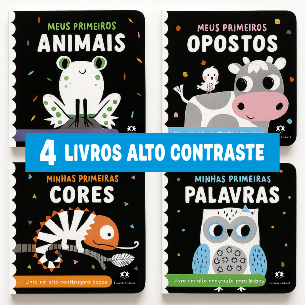 Kit 4 Livros Alto Contraste Para Bebês - Educativos Cartonados e Resistentes | Fisher Price em Oferta na Shopee