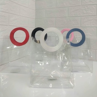 Kit 10 Bolsas Sacola Plástica Transparente Flexível De PVC Alça Redonda Couro Sintético Em Cores Para Presente Brinde em Oferta na Shopee