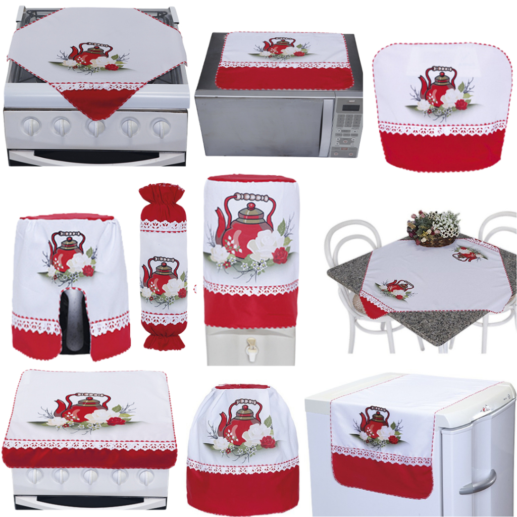 Capas Decoração Para Cozinha Com Detalhes Vermelho Rosa Branca Contra Pó Eletrodomésticos Protetora em Oferta na Shopee