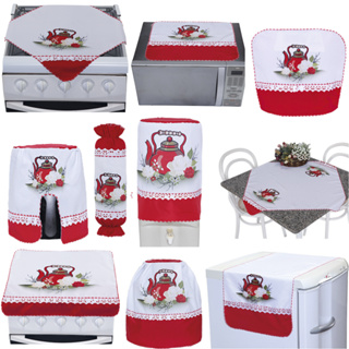 Capas Decoração Para Cozinha Com Detalhes Vermelho Rosa Branca Contra Pó Eletrodomésticos Protetora em Oferta na Shopee