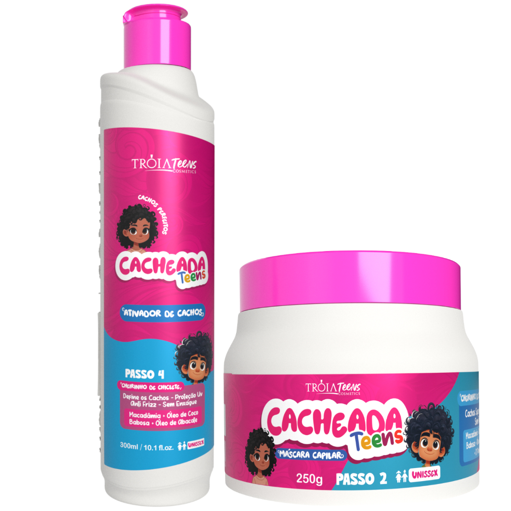 Kit Cachos Teens Definidos – Máscara 250g + Ativador 300ml Tróia Hair