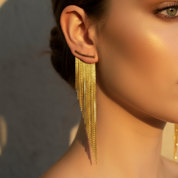 Brinco Franja Semijoia Banhado Ouro 18k Feminino Longo Casamento Formatura Festa Hipoalergenico