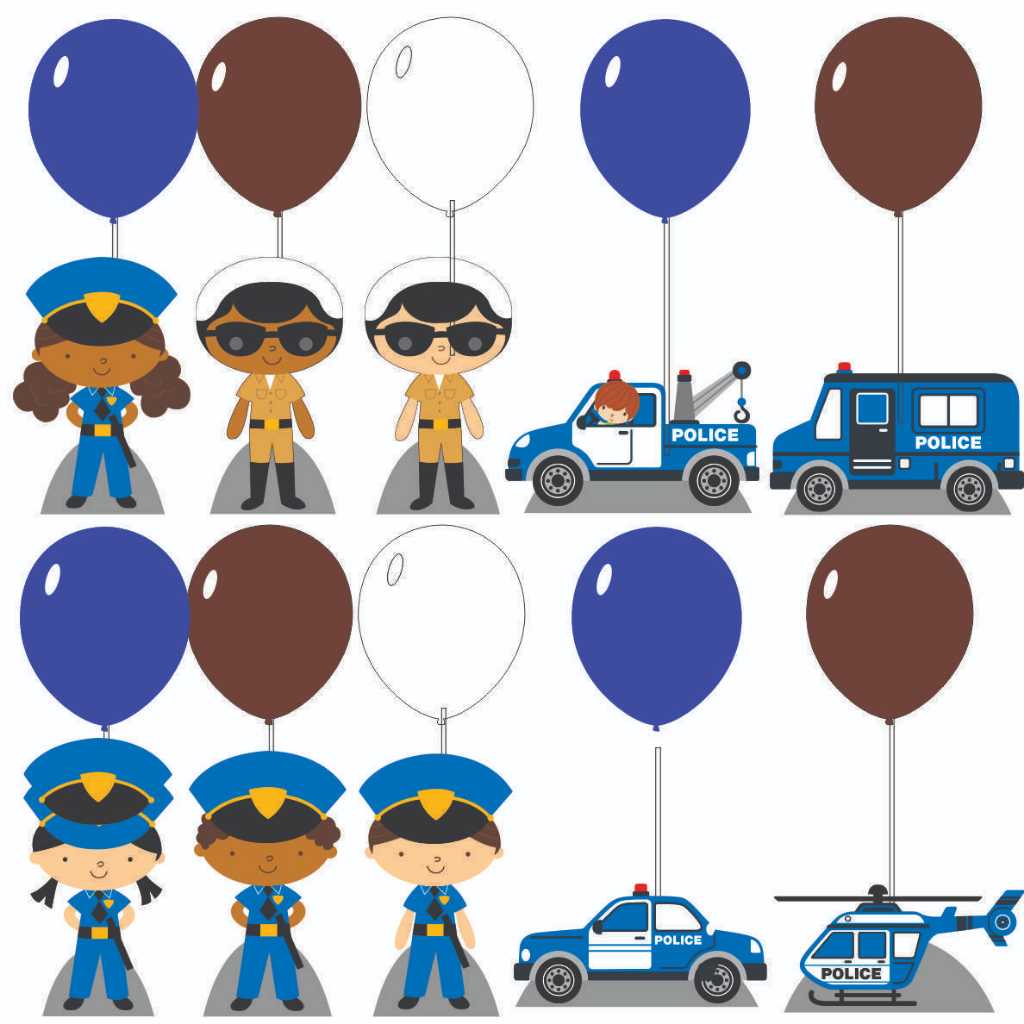 Centro De Mesa Polícia Para Lembrancinha De Festa kit Display Balão E Haste De MDF