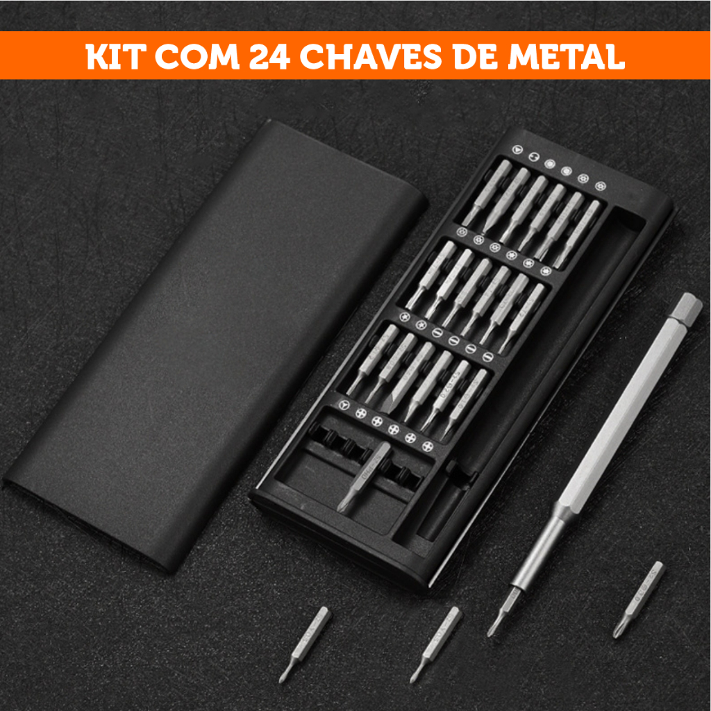 Kit Jogo Ferramenta Chave Magnética Precisão 24 Peças Pequenos Reparos Compatível - Celular Notebook