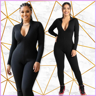 Macacão 3D Canelado Virgínia Luxo Preto Gola Alta Manga Longa Zíper Invisível Fitness Academia Festa em Oferta na Shopee