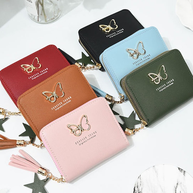 Porta Cartões, com Divisórias com  Pingente de  Borboleta e Chaveiro de Estrelinha Carteira em Oferta na Shopee