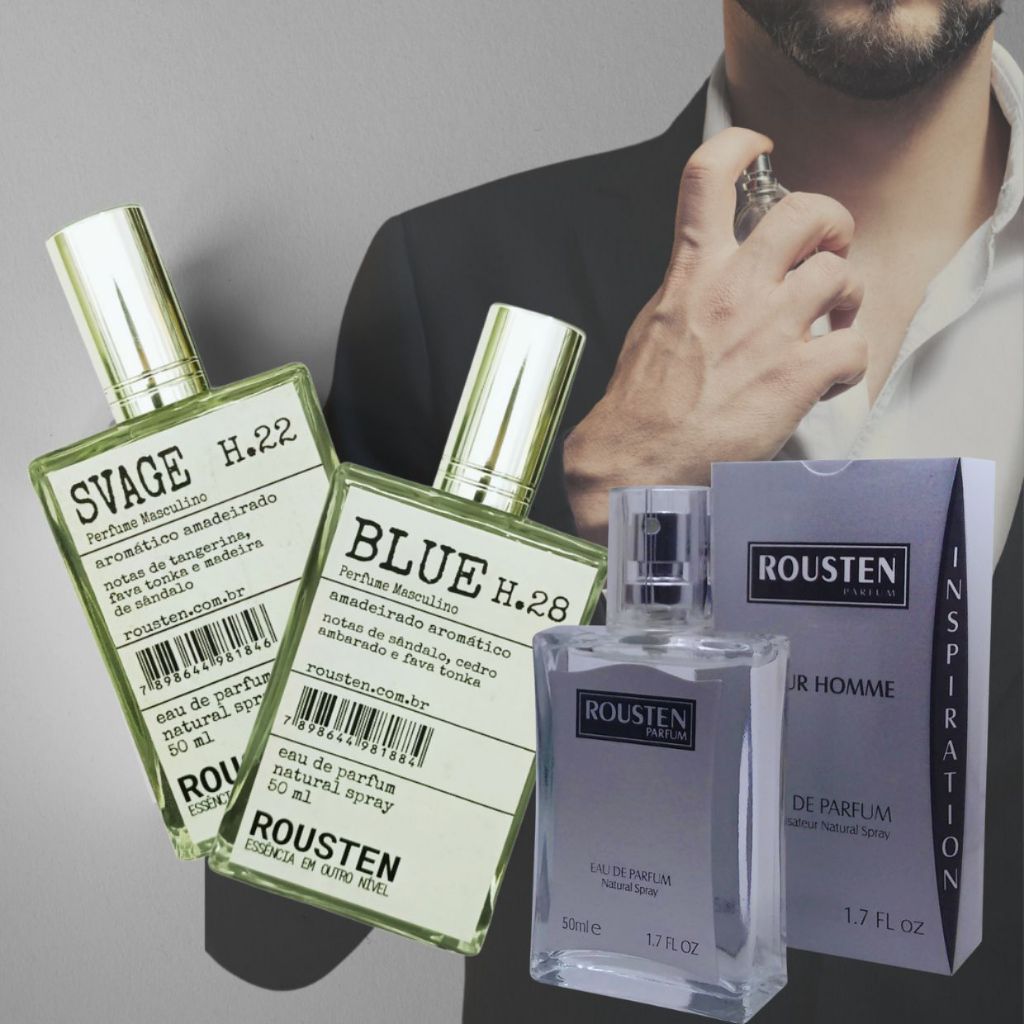 PERFUME MASCULINO 50 ML INSPIRAÇÃO IMPORTADOS  20% ESSÊNCIA PURA LONGA DURAÇÃO ROUSTEN em Oferta na Shopee