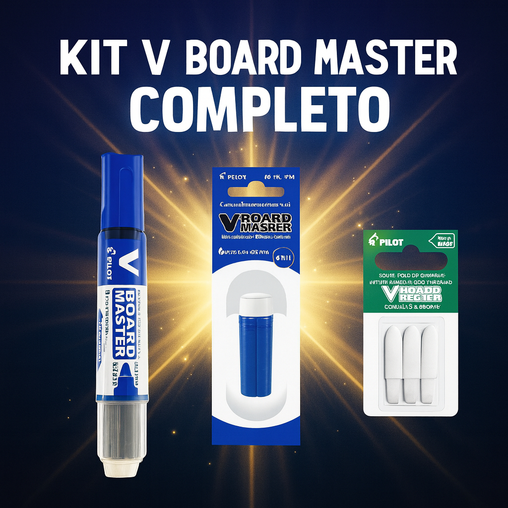 Kit Marcador Quadro Branco Recarregável + Refil + Ponta Pilot V-Board Master