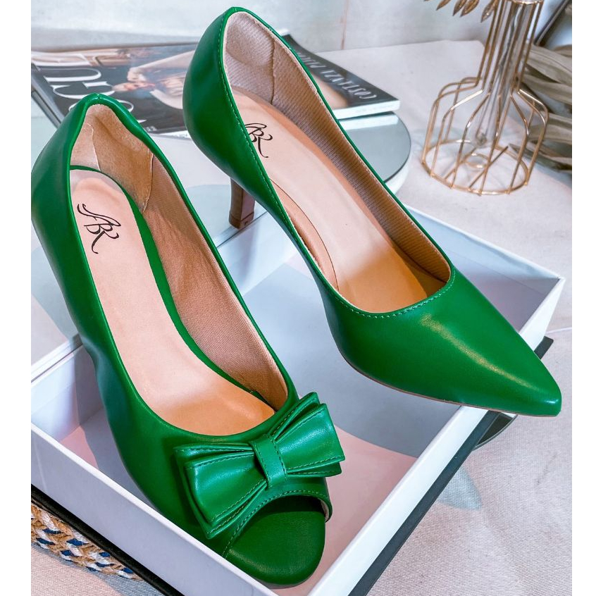 Scarpin salto médio ou  Peep Toe Verde Bandeira em Oferta na Shopee
