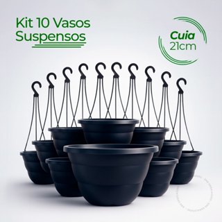Kit 10 Vaso Cuia Suspenso 21 Cm Preto 10 Haste Alça Resistente Plantas Samambaia Rosa do Deserto em Oferta na Shopee