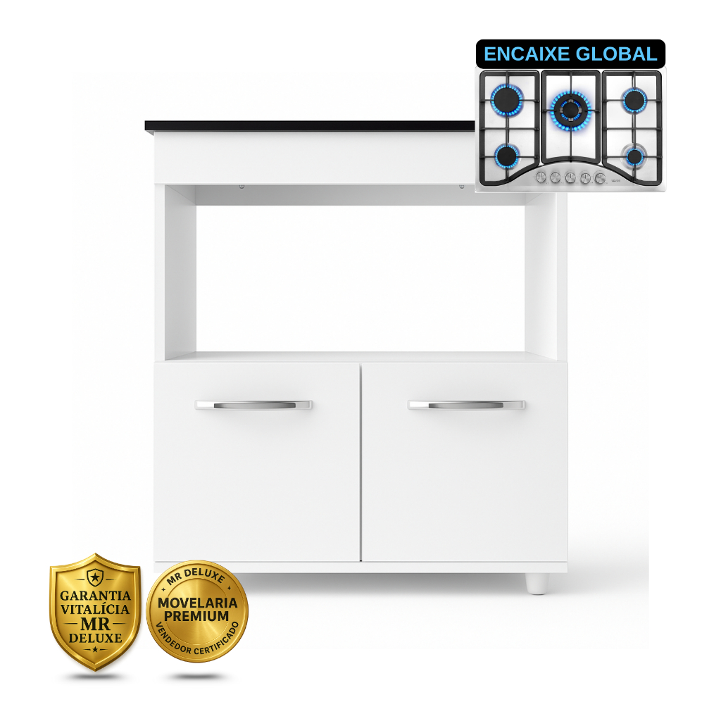 Balcão Para Cozinha Cooktop 4 e 5 Bocas com 2 Portas Compacto - Armario Balcão Resistente Elisa