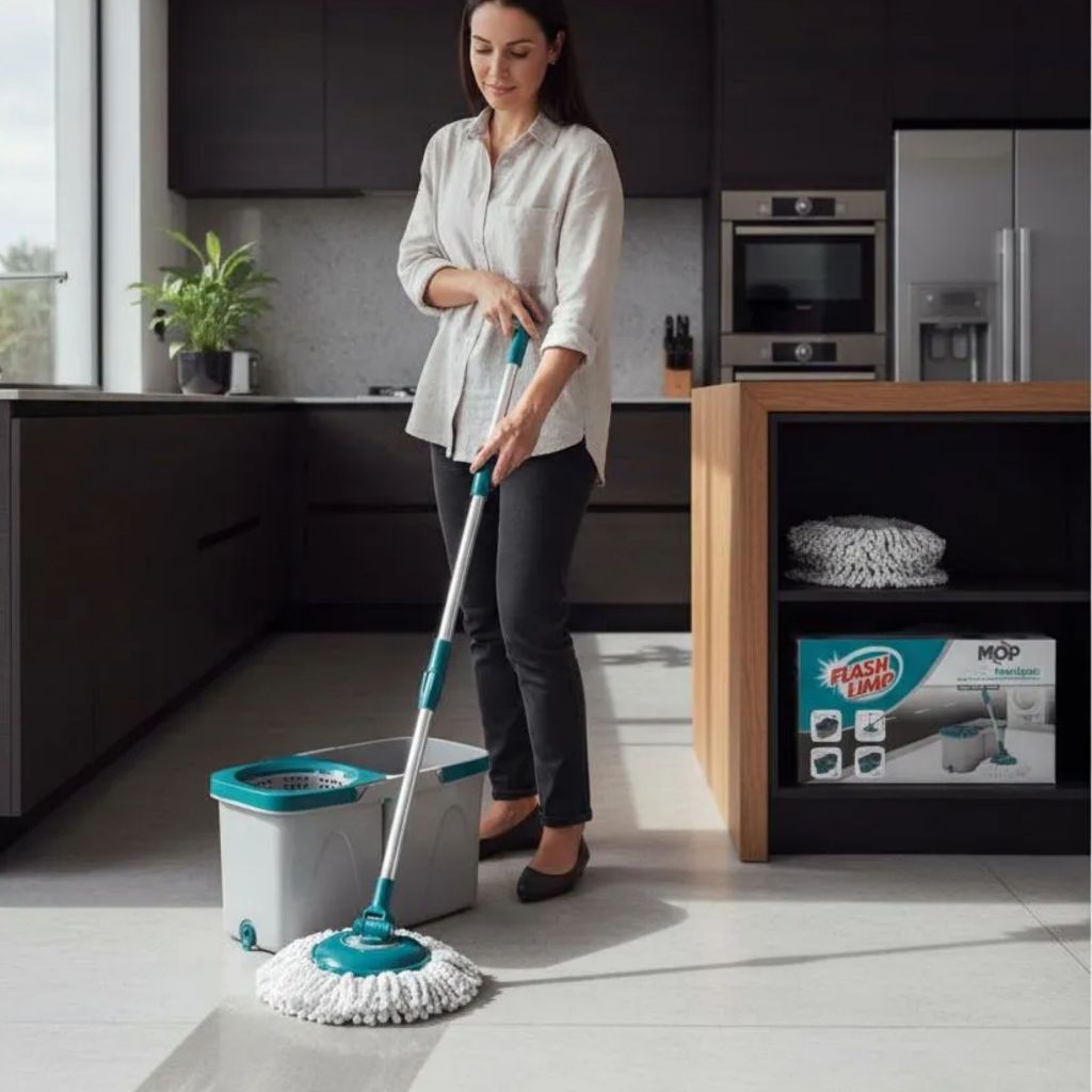 Mop Giratorio Flash Limp Duas Aguas Fit 3L/4,8L Com Refil Microfibra Cabo 128Cm