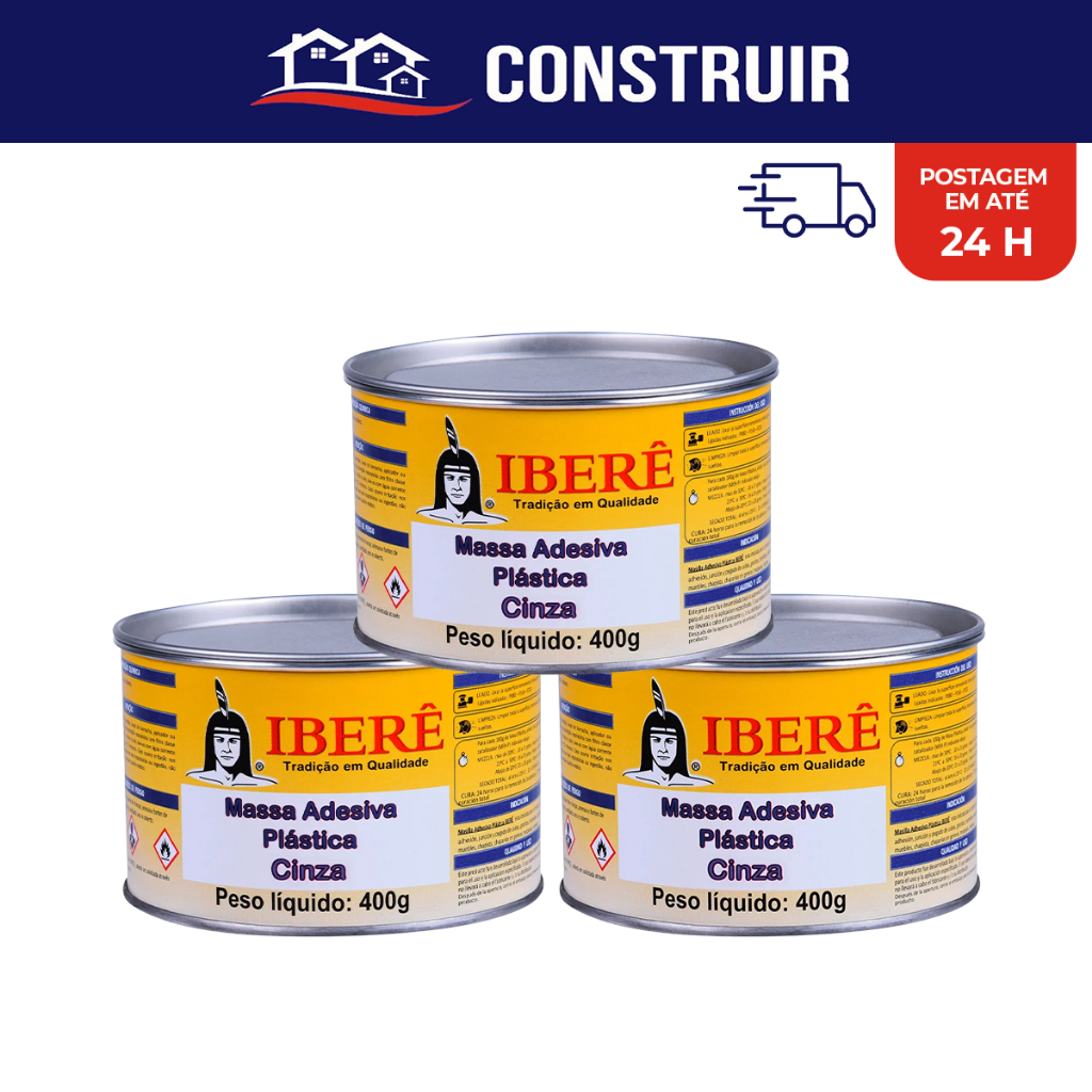 Kit Massa Plástica Cinza Preto Branca Adesivo Plástico Carplast 400g +Catalisador Funilaria Multiuso